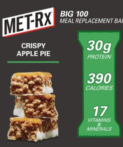 MET-Rx Big 100 Protein Bar, Meal Replacement, 30G Protein, Gluten Free, Crispy Apple Pie, 3.52 oz. ea, 8 Count (Packaging May Vary) 18 71 ACtMA07L
