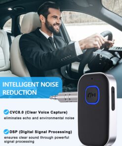 COMSOON Bluetooth Receiver for Car, Noise Cancelling 3.5mm AUX Bluetooth Car Adapter, Wireless Audio Receiver for Home Stereo/Wired Headphones, Hands-Free Call, 16H Battery Life - Black+Silver 22 71 B563N1HL