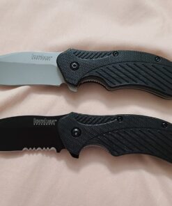 Kershaw Clash Black Serrated Pocketknife, 3" 8Cr13MoV Steel Drop Point Blade, Assisted One-Handed Flipper Opening, Folding Utility EDC 59 71 BFmejgAL