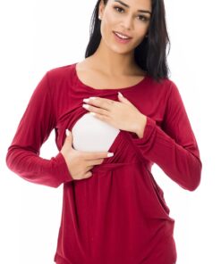 Smallshow Women's Maternity Nursing Tops Comfy Long Sleeve Breastfeeding T-Shirt Medium Wine/Green/Black (Cotton) 11 71 CxidMMcL