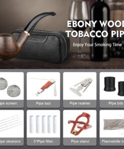Scotte Luxury Tobacco Smoking Pipe Set,Leather Tobacco Pipe Pouch Wood Pipe Accessories(Redwood Scraper/Stand/Filter Element/Filter Ball/Small Bag/Box) (black) 28 71 F eLtxtL