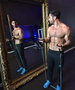 Black Mountain Products Resistance Band Set with Door Anchor, Ankle Strap, Exercise Chart, and Carrying Case 45 71 G2gw1ZL