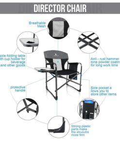 Alternative view of ALPHA CAMP Oversized Camping Director Chair Heavy Duty Frame Collapsible Recliner with Side Table, Supports 300 lbs Grey/Black