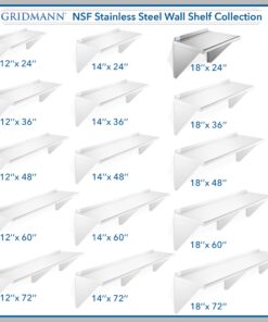 GRIDMANN 18" x 24" Stainless Steel Wall Mount Shelf with Backsplash, Commercial Grade - NSF Certified 18 Gauge Shelving for Restaurant, Kitchen, Utility Room, Garage 18" x 24" 15 71 JiMyxJKL