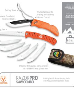 OUTDOOR EDGE RazorPro Double Blade Folding Hunting Knife & Filp N' Zip Bone Saw - Hunting Knife Features a Gutting Blade & Replaceable RazorSafe Skinning Blade. Includes Camo Nylon Sheath 10 71 JlMGdyYL