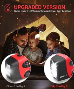 Esky Emergency Hand Crank Radio with 3 LED Flashlight, AM/FM/NOAA Portable Weather Radio with 2000mAh Power Bank Phone Charger, Solar Powered USB Charged Radio for Indoor Outdoor Camping, SOS Alarm Red 37 71 Nn3UsB0L