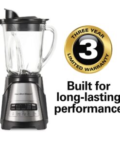 Hamilton Beach Power Elite Wave Action blender-for Shakes & Smoothies, Puree, Crush Ice, 40 Oz Glass Jar, 12 Functions, Stainless Steel Ice Sabre-Blades, Black (58148A) Blender with 40 Oz Glass Jar 22 71 ObDYuQML
