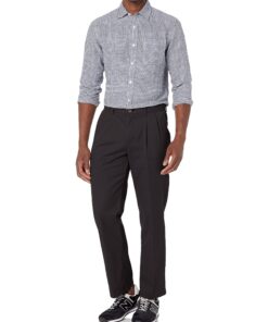 Amazon Essentials Men's Classic-Fit Wrinkle-Resistant Pleated Chino Pant (Available in Big & Tall) 34W x 29L Black 10 71 RUOriuML