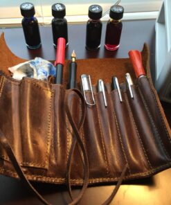 Rustic Genuine Leather Pencil Roll - Pen and Pencil Case - Dark Brown 42 71 RVODDPlL