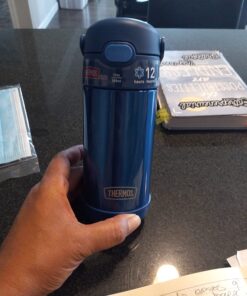 THERMOS FUNTAINER 12 Ounce Stainless Steel Vacuum Insulated Kids Straw Bottle, Blue Solid Color 42 71 RmjKQtTL