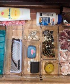 Vtopmart 25 PCS Clear Plastic Drawer Organizers Set, 4-Size Versatile Bathroom and Vanity Drawer Organizer Trays, Storage Bins for Makeup, Bedroom, Kitchen Gadgets Utensils and Office 38 71 UUGTUHfL