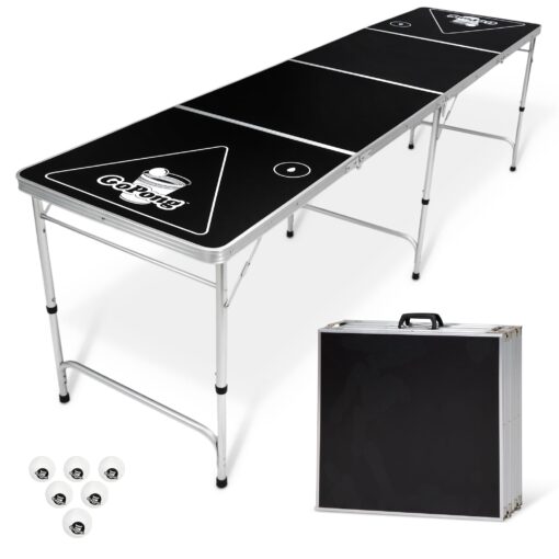 GoPong 8 Foot Portable Beer Pong / Tailgate Tables (Black, Football, American Flag, or Custom Dry Erase) Black 8-Feet