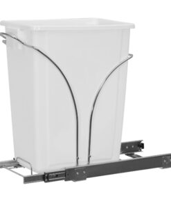 Household Essentials Glidez Chrome-Plated Steel Pull-Out/Slide-Out Discreet Single 9 Gallon Plastic Trash Can for Under Cabinet Use - Fits Standard Size Cabinet, Chrome and White 9 Gallon - Single Trash Can 24 71 W35w4qHL