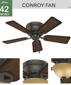 Hunter Fan Company, 51023, 42 inch Conroy Onyx Bengal Low Profile Ceiling Fan with LED Light Kit and Pull Chain Onyx Bengal finish 20 71 WRuJmtDL