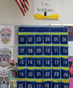 MISSLO Classroom Cell Phone Calculator Holder Numbered 30 Pockets Chart Hanging Wall Door Storage Organizer (Blue) 44 71 Wke6gw0L