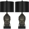 SAFAVIEH Lighting Collection Buddha Head Black Shade 25-inch Bedroom Living Room Home Office Desk Nightstand Table Lamp Set of 2 (LED Bulbs Included)