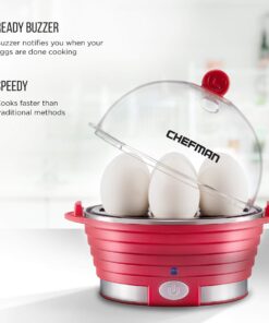 Chefman Electric Egg Cooker Boiler Rapid Poacher, Food & Vegetable Steamer, Quickly Makes Up to 6, Hard, Medium or Soft Boiled, Poaching/Omelet Tray Included, Ready Signal, BPA-Free, Red 23 71 YsuceCNL 3