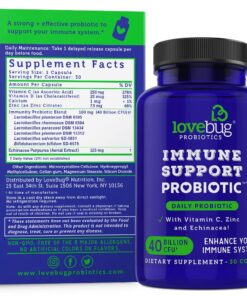 lovebug PROBIOTICS Immune Support Daily Probiotic for Men & Women, 40 Billion CFU & 6 Strains, Includes Vitamin C, Zinc & Echinacea, 30 Capsules, Vegan & Non-GMO 30 Count (Pack of 1) 9 71 Z1C0swmL