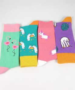 HSELL Womens Colorful Dress Crew Socks Fancy Flower Art Pattern Casual Cotton Socks Novelty Gift for Her 4 Pairs - Unicorns/Alpacas/Sloths/Flamingos 11 71 cMH16vcL