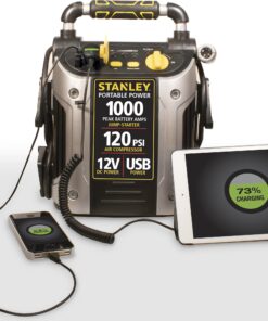 STANLEY J5C09 Portable Power Station Jump Starter 1000 Peak Amp Battery Booster, 120 PSI Air Compressor, USB Port, Battery Clamps 1,000 Peak Amps 50 71 d2yA6JYS