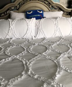 Lush Decor Avon Comforter Ruffled 3 Piece Bedding Set with Pillow Shams, King, White 27 71 dzkiuF2L