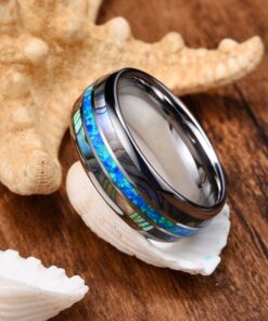 DOUX 8mm Tungsten Carbide Ring for Men 0pal Wood Inlay Wedding Band Comfort Fit Blue 10 9 71 eH3KqNmL