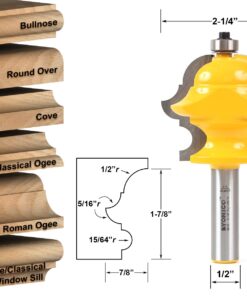 YONICO Raised Panel Cabinet Door Rail and Stile Router Bits Set 5 Bit Round Over-Ogee 1/2-Inch Shank 12536 8 71 eI30HbBL