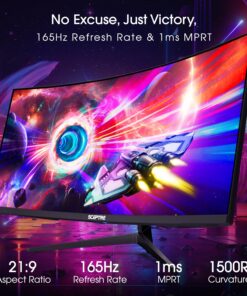 Sceptre 34-Inch Curved Ultrawide WQHD Monitor 3440 x 1440 R1500 up to 165Hz DisplayPort x2 99% sRGB 1ms Picture by Picture, Machine Black 2023 (C345B-QUT168) 34" Curved WQHD 165Hz 22 71 epxwwKcL