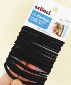 Scunci by Conair No Damage Assorted Sizes Elastics, for Women and Men, Elastic Hair Ties with No Damage in Black, 36 Pack Black Assorted Sizes 22 71 gEoYI2PL