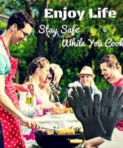 Grill Glove Set of 2 - Grill Gloves Heat Resistant Extreme BBQ Gloves Oven Gloves Rated to 932f - Ideal Grilling Gloves by Grill Master (Black) 9 71 h5LcS4L