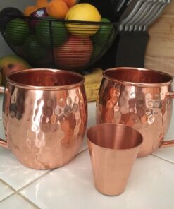 Set of 2 Moscow Mule Copper Mugs with Shot Glass - 2 16oz Copper Moscow Mule Mugs - Solid Copper Hammered Mug - Copper Cups for Moscow Mules 28 71 jHVmfyL