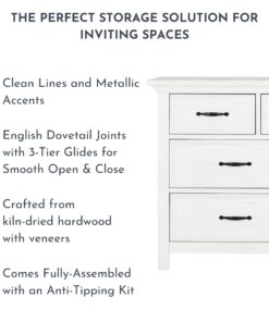 Evolur Belmar Double Dresser in Weathered White, Comes Assembled, Included Anti-Tip Kit, Seven Spacious Drawers, Dresser For Nursery, Bedroom, Wooden Nursery Furniture 54x20.25x33 Inch (Pack of 1) 16 71 jmpKt9BL
