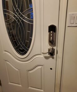 SCHLAGE Connect Camelot Touchscreen Deadbolt with Built-In Alarm and Handleset Grip with Accent Lever, Satin Nickel, FE469NX ACC 619 CAM RH, Works with Alexa Right Camelot 29 71 mju4BmIL