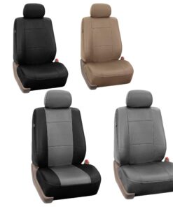 FH Group Classic PU Leather Pair Set Car Seat Covers, Airbag Compatible with Gift - Universal Fit for Cars Trucks & SUVs (Gray/Black) PU002102 Gray 18 71 mqQ35oeL