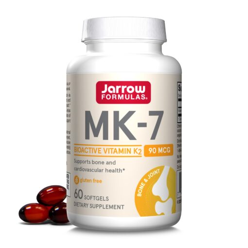 Jarrow Formulas MK-7 90 mcg - Bioactive Form of Vitamin K2 - 60 Servings (Softgels) - For Bone & Cardiovascular Health - Vitamin K2 MK-7 Dietary Supplement - K2 Vitamin Supplement MK-7 - Gluten Free 60 Servings (Pack of 1)