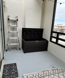 Suncast 99 Gallon Resin Wicker Patio Outdoor Storage Container for Toys, Furniture Deck box, Mocha 59 71 pmpvjpeL