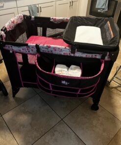 Disney Baby Sweet Wonder Playard, Foldable Baby Playpen: With Newborn Bassinet, Toy Arch, and Carry Bag, Mesh ,Minnie Garden Delight Garden Delight Minnie 30 71 qQ1gnK L