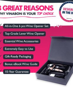 Alternative view of VINABON Wine Opener Set - Premium All-in-One 6pcs Wine Bottle Opener Set with Wine Aerator, Foil Cutter, Stopper, Stand - Manual Lever Corkscrews Wine Opener for Wine Bottles with WineGuide eBook