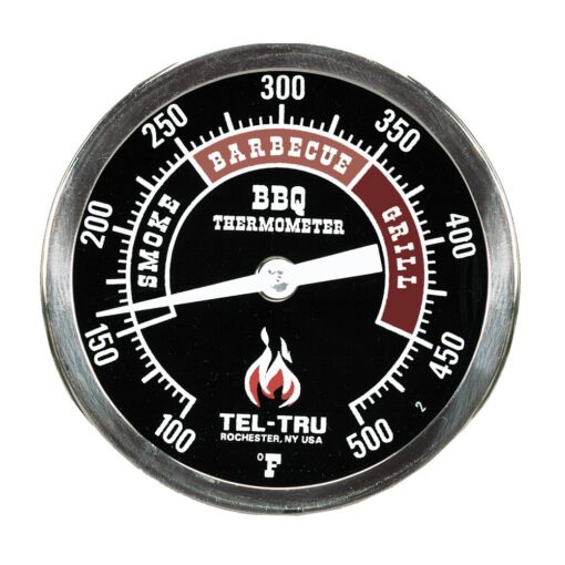 Tel-Tru BQ300 Barbecue Thermometer, 3 inch Black dial with Zones, 4 inch stem, 100/500 Degrees F