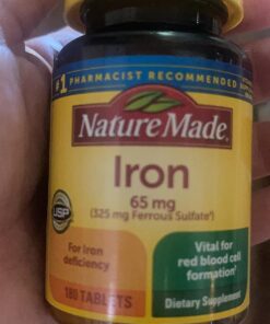Nature Made Iron 65 mg (325 mg Ferrous Sulfate) Tablets, Dietary Supplement for Red Blood Cell Support, 180 Tablets, 180 Day Supply Unflavored 180 Count (Pack of 1) 35 71 vA0RpPTL