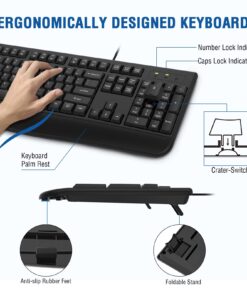 Alternative view of Wired Keyboard and Mouse Combo, EDJO Full-Sized Ergonomic Computer Keyboard with Palm Rest and Optical Wired Mouse for Windows, Mac OS Desktop/Laptop/PC Black
