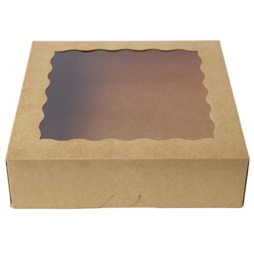 ONE MORE [25pcs] 9inch Kraft Brown Bakery Boxes, Large Pie Boxes with PVC Window Natural Disposable box for Cookie 9x9x2.5inch,25 of Pack