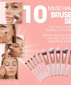 Kabuki Makeup Brush Set - Foundation Powder Blush Concealer Contour Brushes - Perfect For Liquid, Cream or Mineral Products - 10 Pc Collection With Premium Synthetic Bristles For Eye and Face Cosmetic Rose 27 71 yCUJxAyL