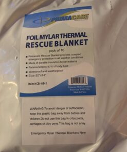 Primacare HB-10 Emergency Foil Mylar Thermal Blanket (Pack of 10), 52" Length x 84" Width, Silver 32 71000GWTNiL