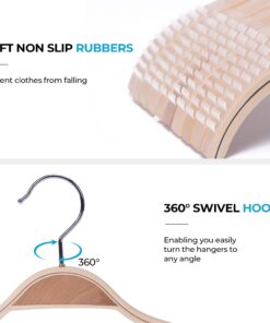 JS HANGER Lightweight Non Slip Wooden Hangers - 10 Pack Heavy Duty Wood Coat Hangers with Soft Stripes for Camisole, Jacket, Dress Clothes, Sweater, Natural Finish 24 7101NRbbarS