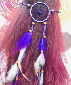 Campsis Indian Peacock Feather Headbands Boho Princess Head Chain Bule Adjust Headdress Handmade Rope Hair Accessories for Women and Girls (B) Purple 1 Count (Pack of 1) 13 7102 nXaL