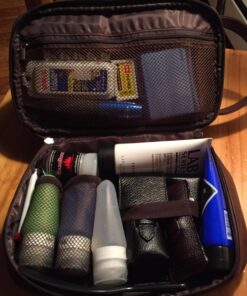 Vetell Classic Men's Leather Toiletry Bag and Dopp Kit with Upper and Lower Zippered Compartments, 2 Mesh Bottle Pouches, and Carrying Handle - The Best Gift for Men. 43 7102CMxOYTL