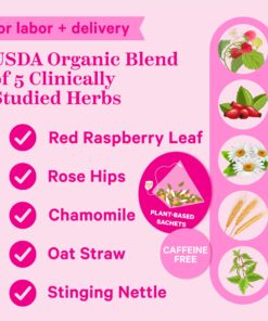 Pink Stork Labor Prep Tea, Organic Red Raspberry Leaf Tea with Chamomile and Rosehip, Caffeine-Free, Pregnancy Must Haves, Labor and Delivery Essentials, Third Trimester Pregnancy Tea - 15 Sachets Sweet Floral 24 7103esmquiL