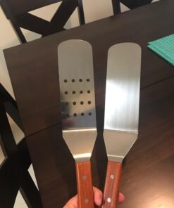 Grill, Dump Truck, Stainless Steel, Riveted Smooth Wooden Handle, Commercial Grade, a Perforated Solid Spatula, 2-piece Set 13 7104uXuSZNL