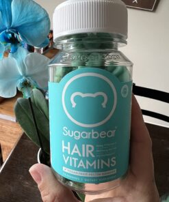 Sugarbear Hair Vitamins Extra Strength Biotin 6000mcg, Vitamin C, E, Coconut Oil, Zinc, Folic Acid, Inositol - Vegan Gummies for Luscious Hair and Nails - Supplement for Women & Men (1 Month Supply) 60 Count (Pack of 1) 46 7105aGq5wSL